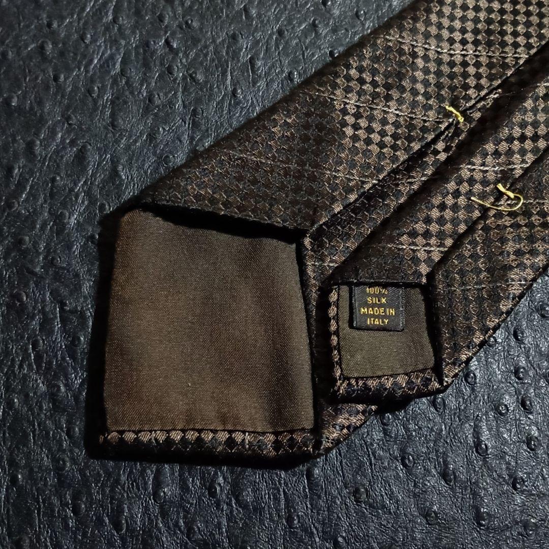 K881LV ◆ ルイヴィトン イタリア製 ダミエ総柄 ダークブラウン系ネクタイ