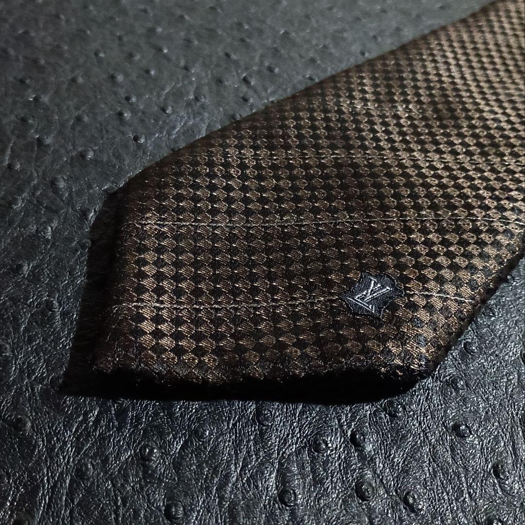 K881LV ◆ ルイヴィトン イタリア製 ダミエ総柄 ダークブラウン系ネクタイ