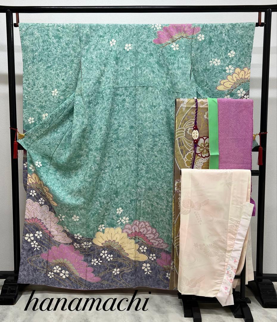 振り袖　フルセット　長襦袢付　金彩加工　疋田柄　結婚式　ふくれ織　成人式　740