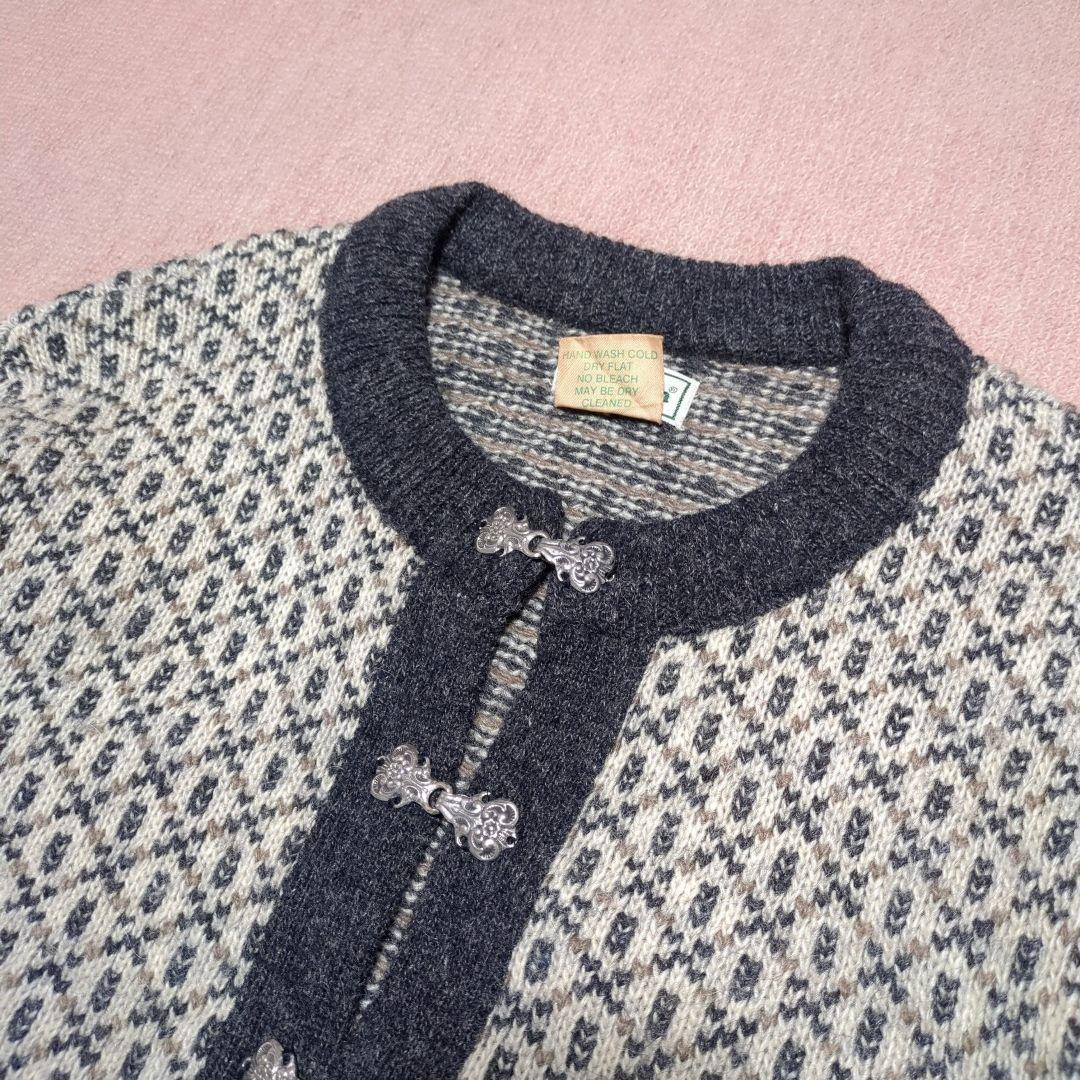 美品！L.L.Bean　80'sバーズアイニットカーディガン　ノルウェー製　S