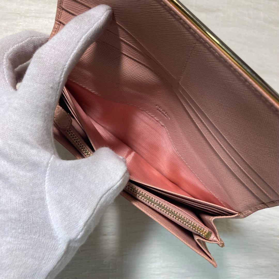 本日限定　PRADA プラダ　長財布　フレーム　ピンク　ベージュ　二つ折り　人気