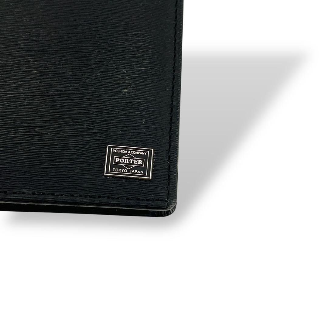 ポーター　カレント　二つ折り財布　プレートロゴ　コンパクトウォレット　ブラック