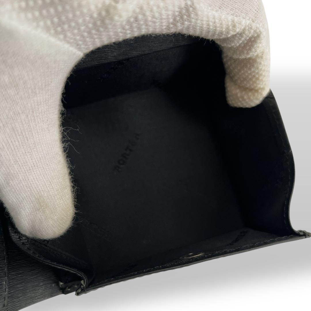 ポーター　カレント　二つ折り財布　プレートロゴ　コンパクトウォレット　ブラック