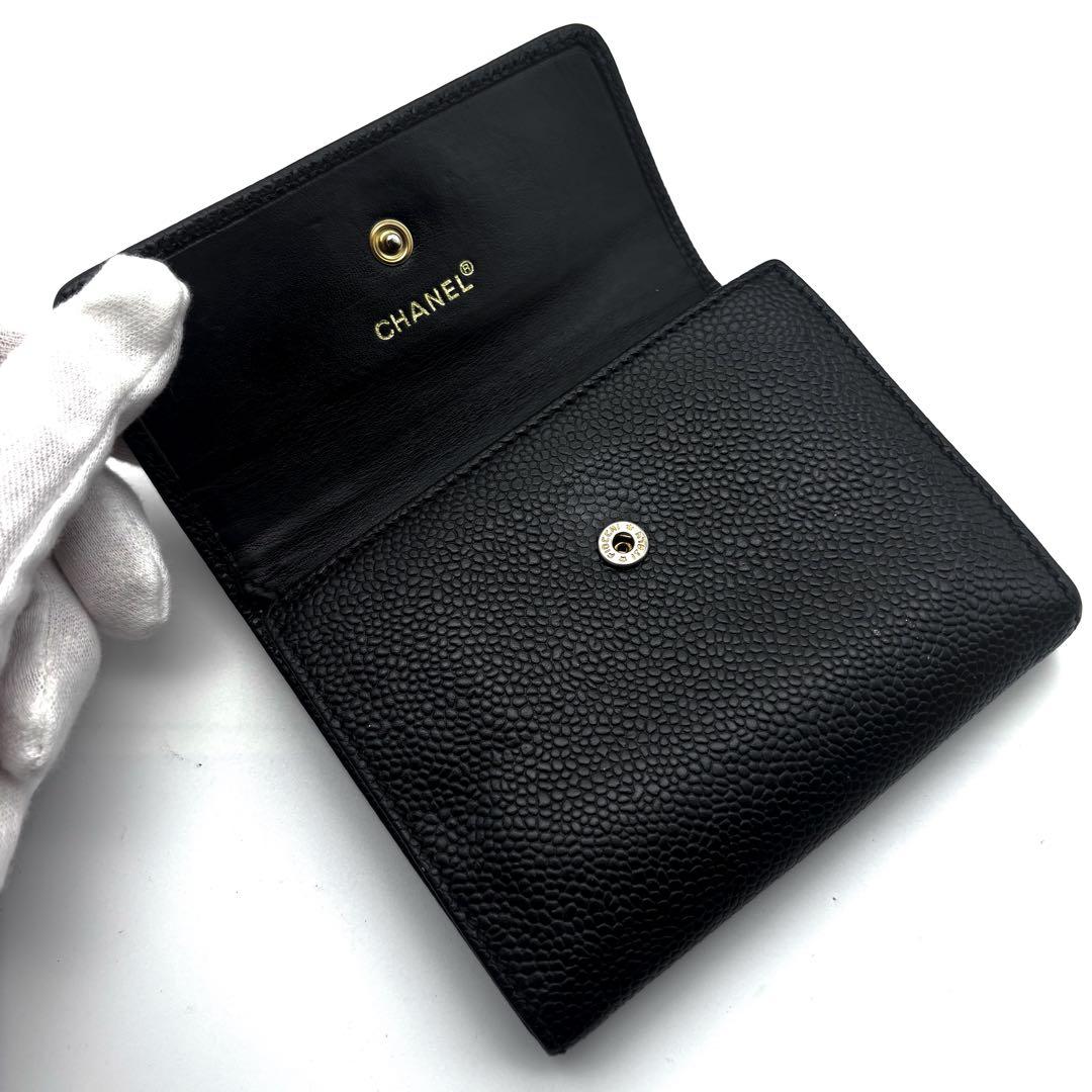 【美品✨レア】シャネル 財布 ココステッチ キャビア 三つ折 コンパクト