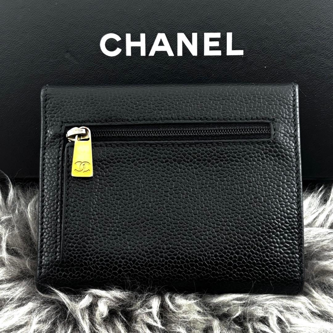 【美品✨レア】シャネル 財布 ココステッチ キャビア 三つ折 コンパクト