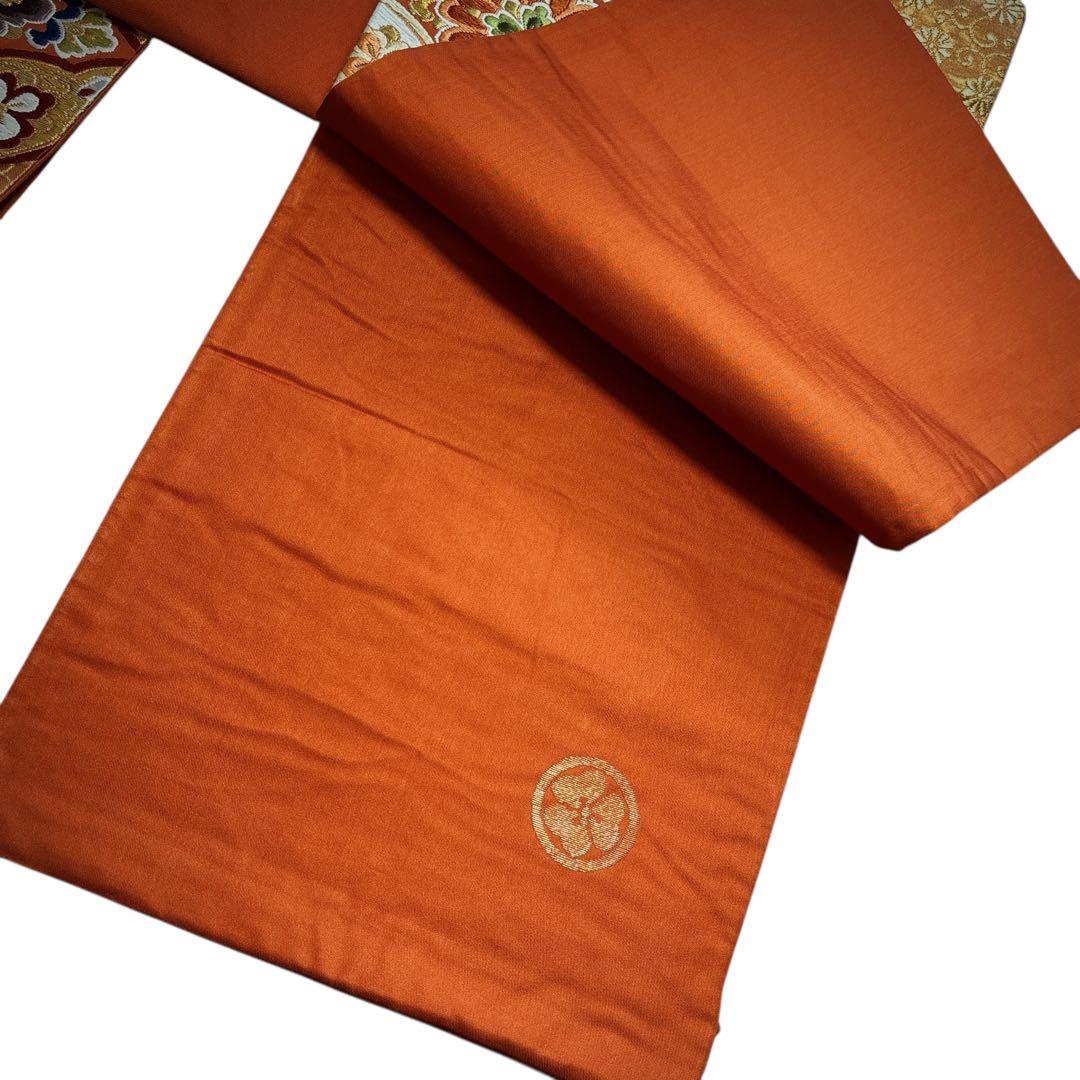 AA1袋帯 六通唐織華文柄 河合美術織物 金糸　八宝花 正絹 着物