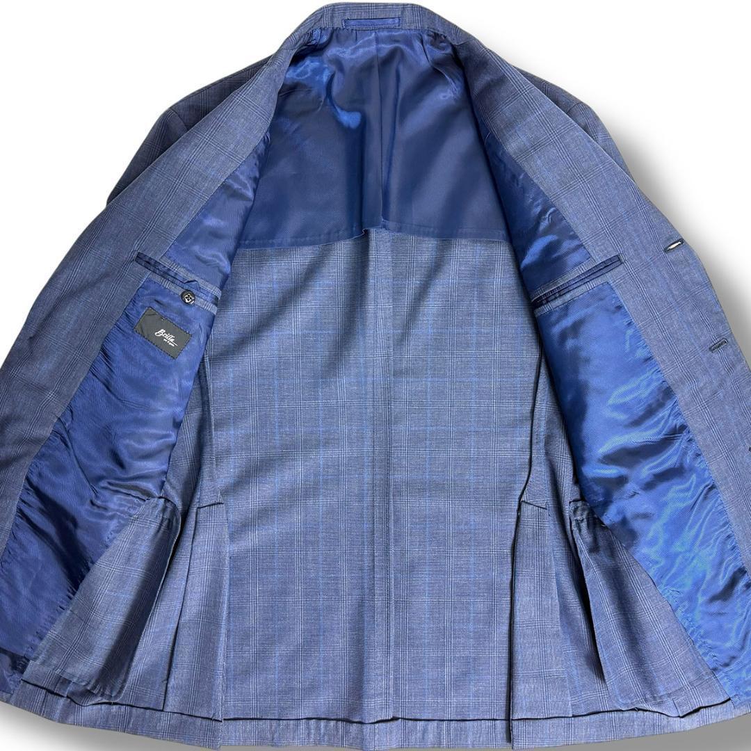J6409超美品 ブリッラペルイルグスト 伊製生地モヘヤ混グレンプレイド柄スーツ