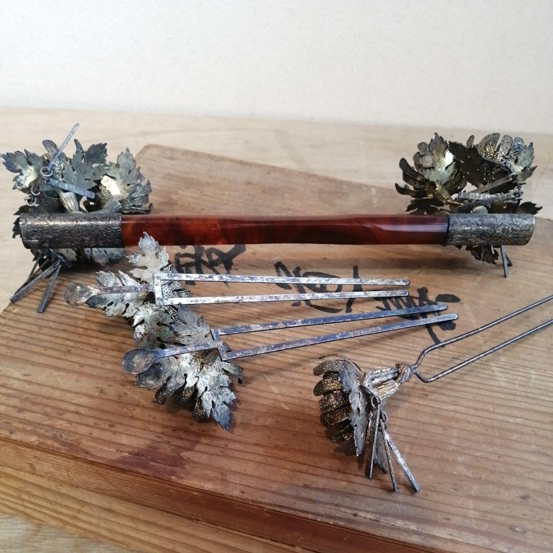 アンティーク　かんざし　花魁かんざし　簪　こうがい　彫金　鼈甲　骨董　木箱　希少