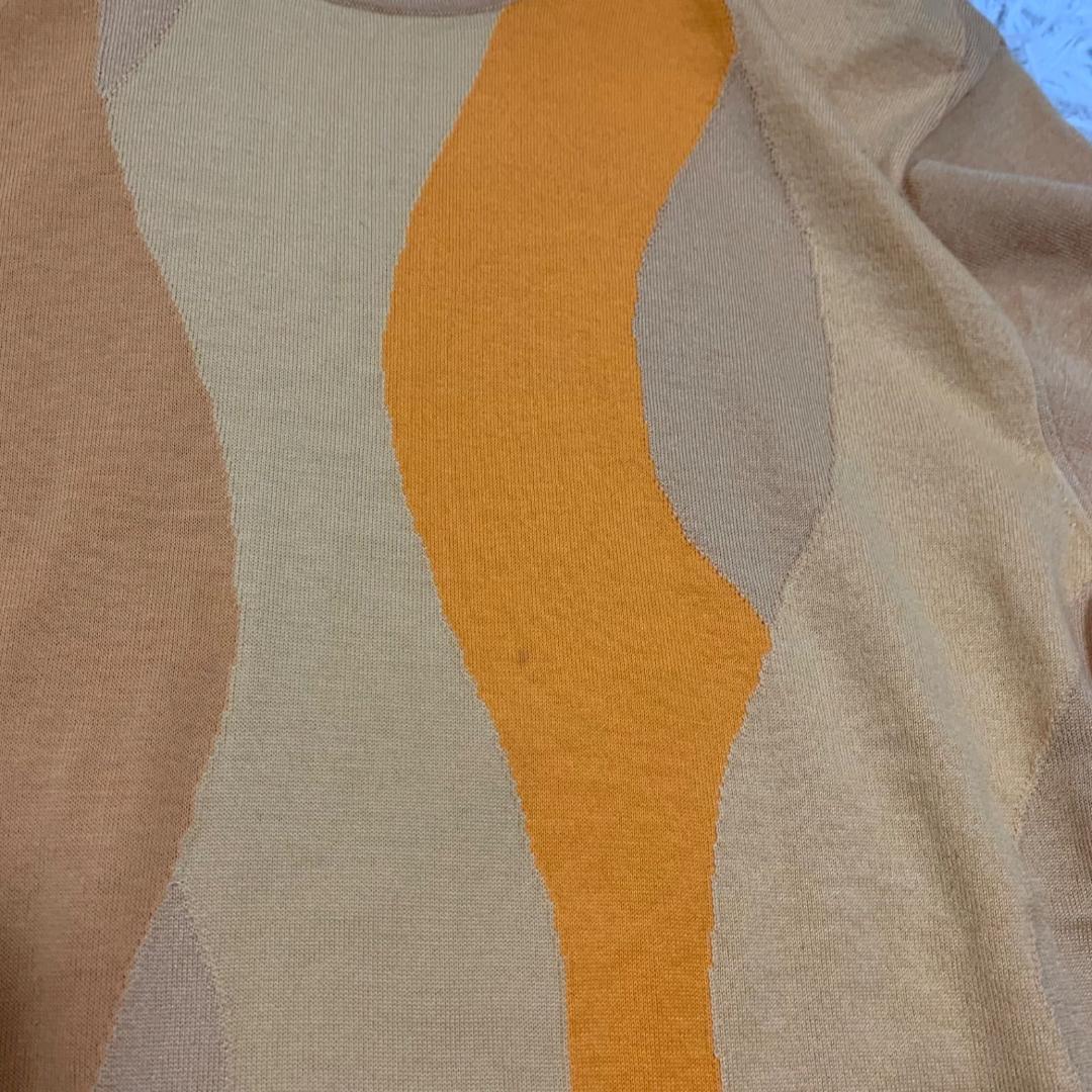 良品✨HERMES ヴィンテージ 半袖ニット 総柄 S レディース オレンジ