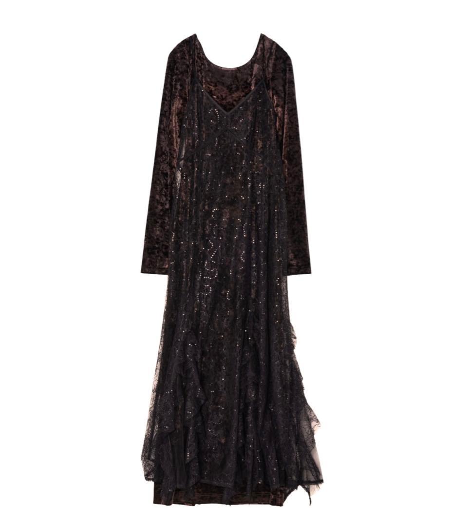 andresd スパークルレースベロアドレス ブラウン M