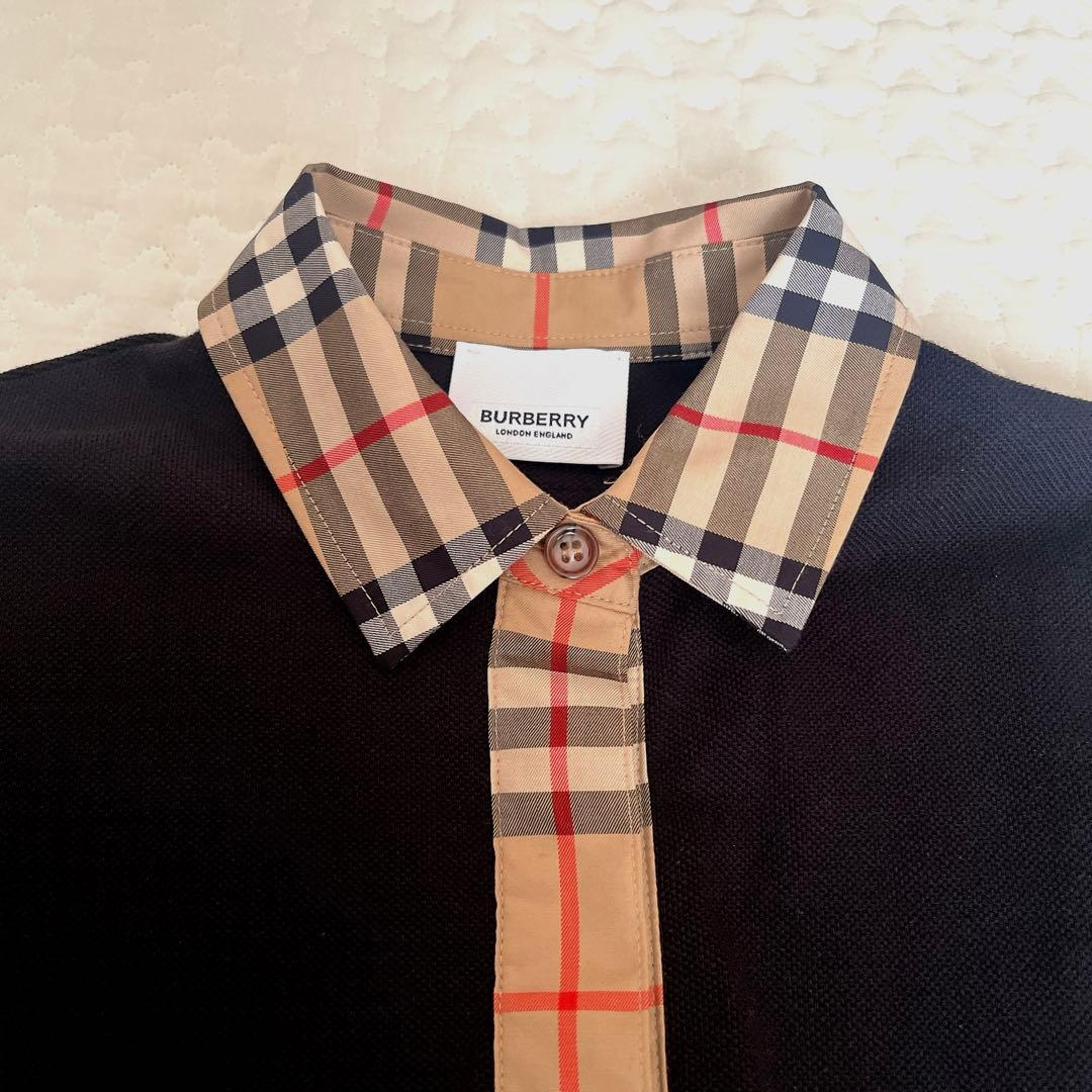 美品　バーバリー　ヴィンテージチェックトリムコットンピケポロシャツドレス 6y