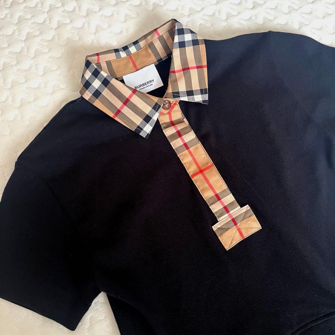 美品　バーバリー　ヴィンテージチェックトリムコットンピケポロシャツドレス 6y