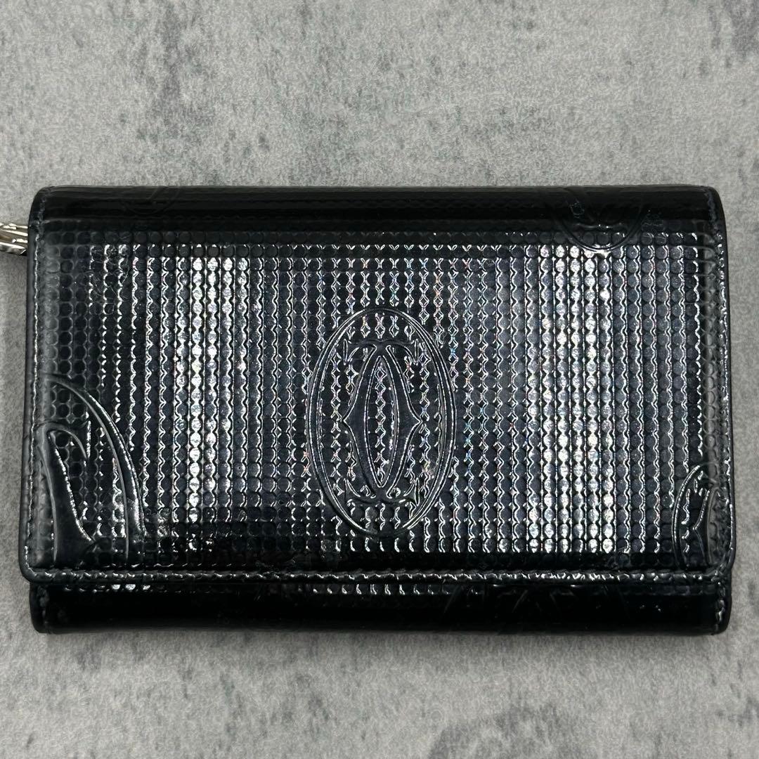 カルティエ ハッピーバースデー 二つ折り財布 エナメル レザー 黒 箱付き