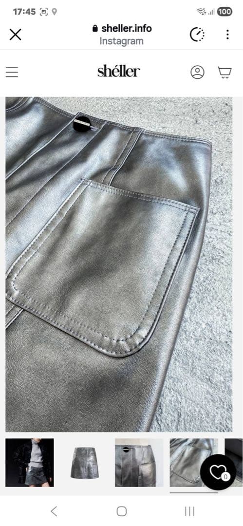 スカート sheller silver leather mini skirt