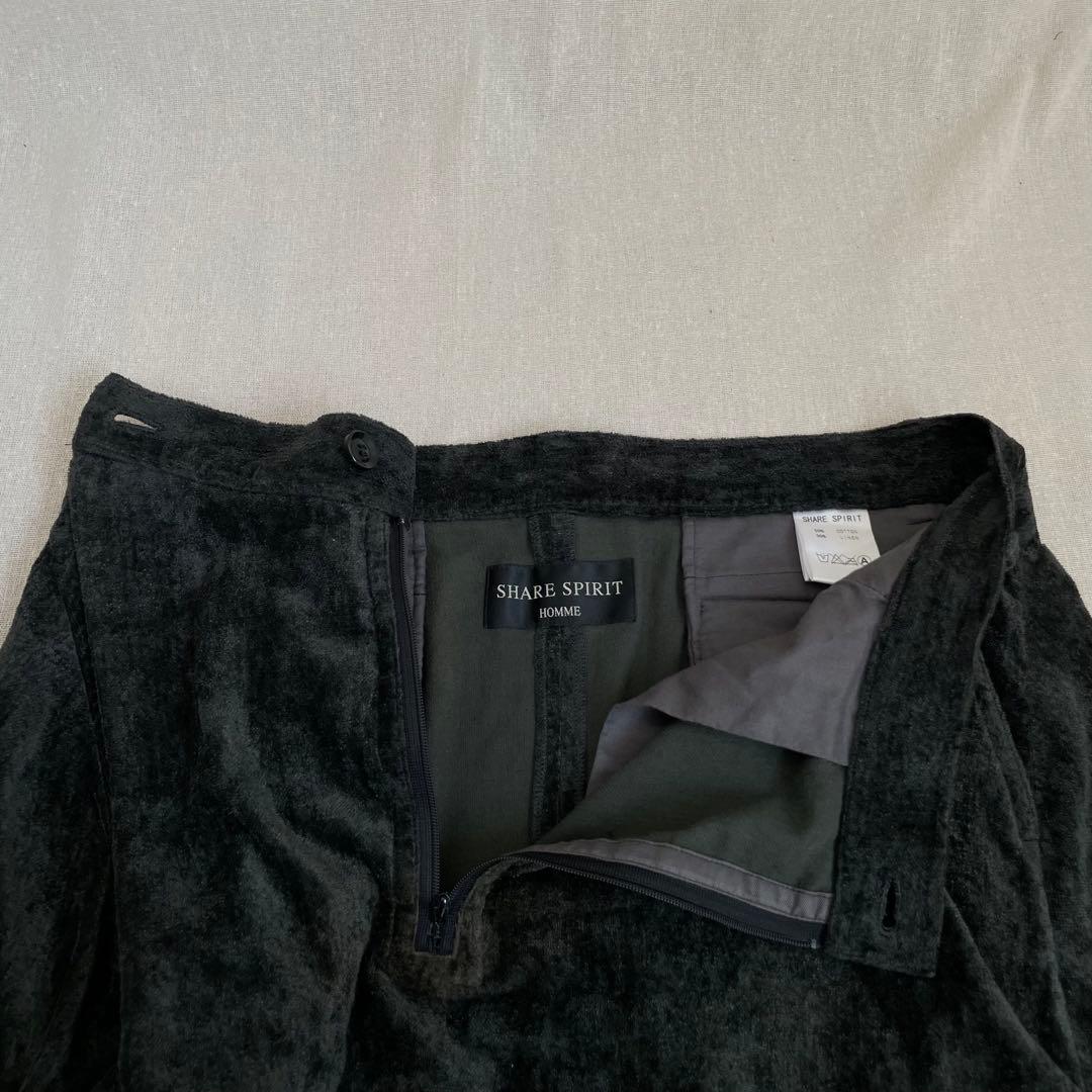 SHARE SPIRIT シェアスピリット　サルエルパンツ　ベロア　リネン　緑