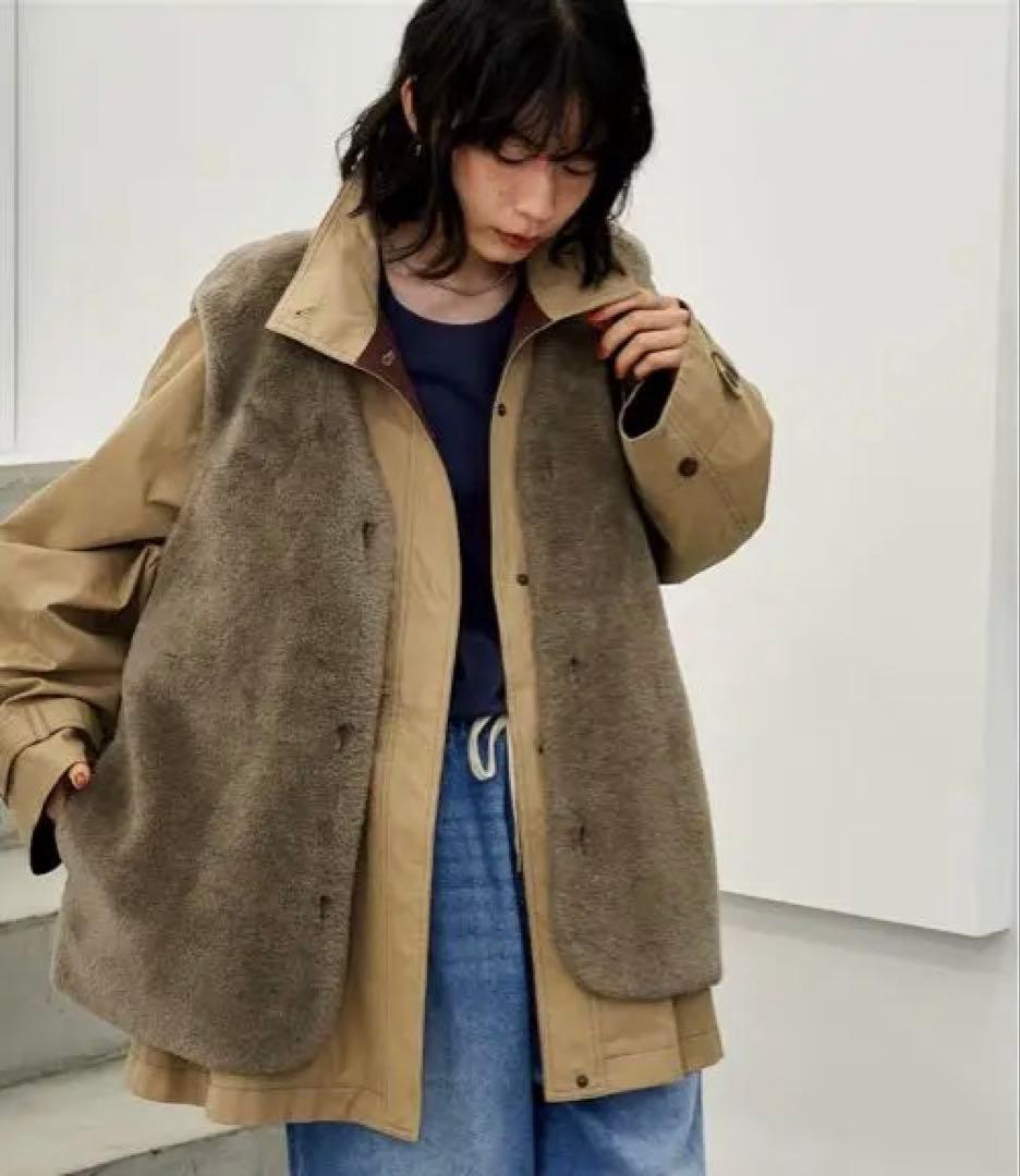 なっちゃんママさん専用マルチウェイ ボアベスト付き 配色 テントラインコート