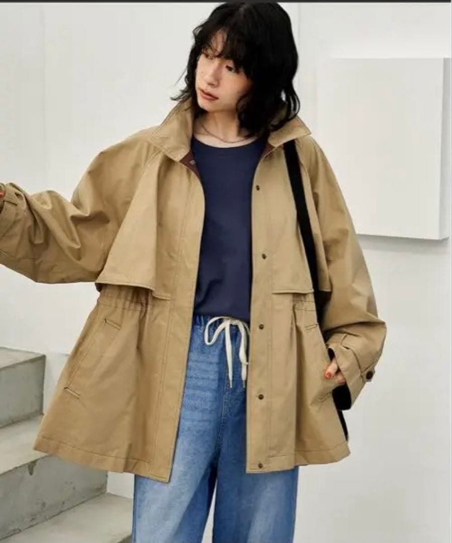 なっちゃんママさん専用マルチウェイ ボアベスト付き 配色 テントラインコート