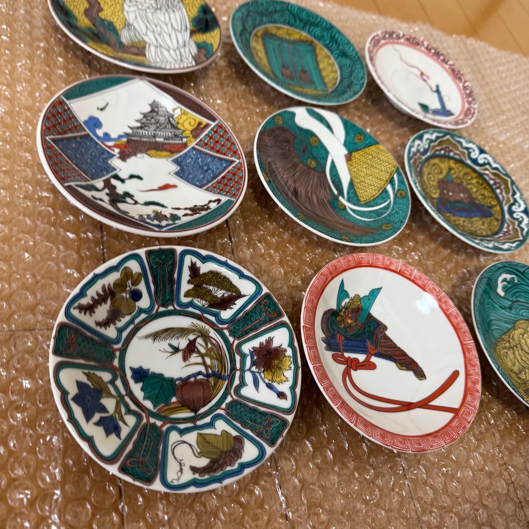 安*藤様 九谷焼 天守物語 小皿 9枚セット 12cm