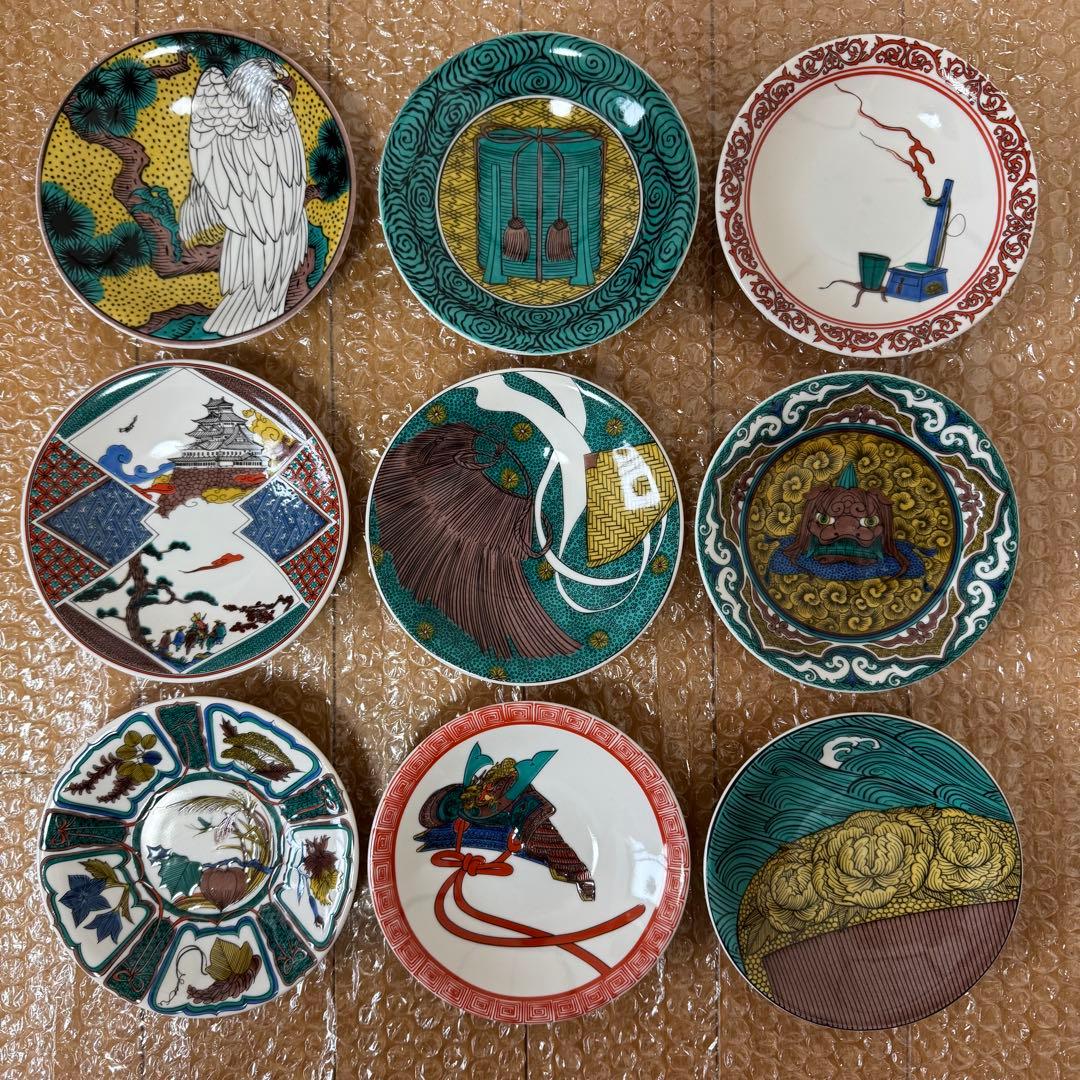 安*藤様 九谷焼 天守物語 小皿 9枚セット 12cm