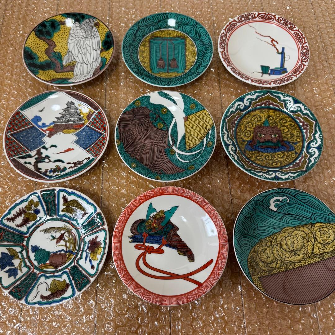 安*藤様 九谷焼 天守物語 小皿 9枚セット 12cm