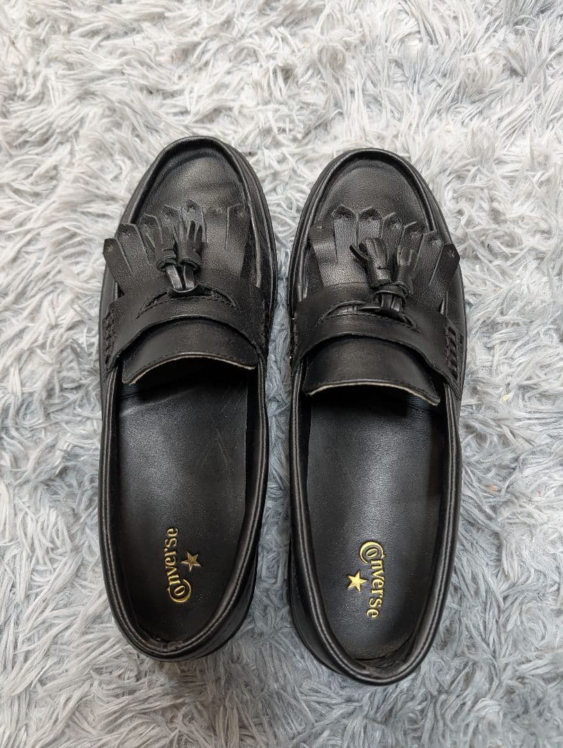 Converse 黒 ローファー フリンジ タッセル付き