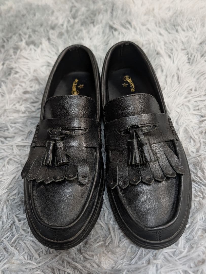 Converse 黒 ローファー フリンジ タッセル付き
