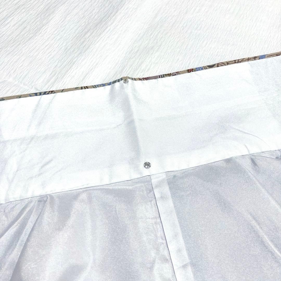 【良品✨】東レシルック　洗える着物　小紋　型染調　伽羅色　薄い茶色　草花模様E6