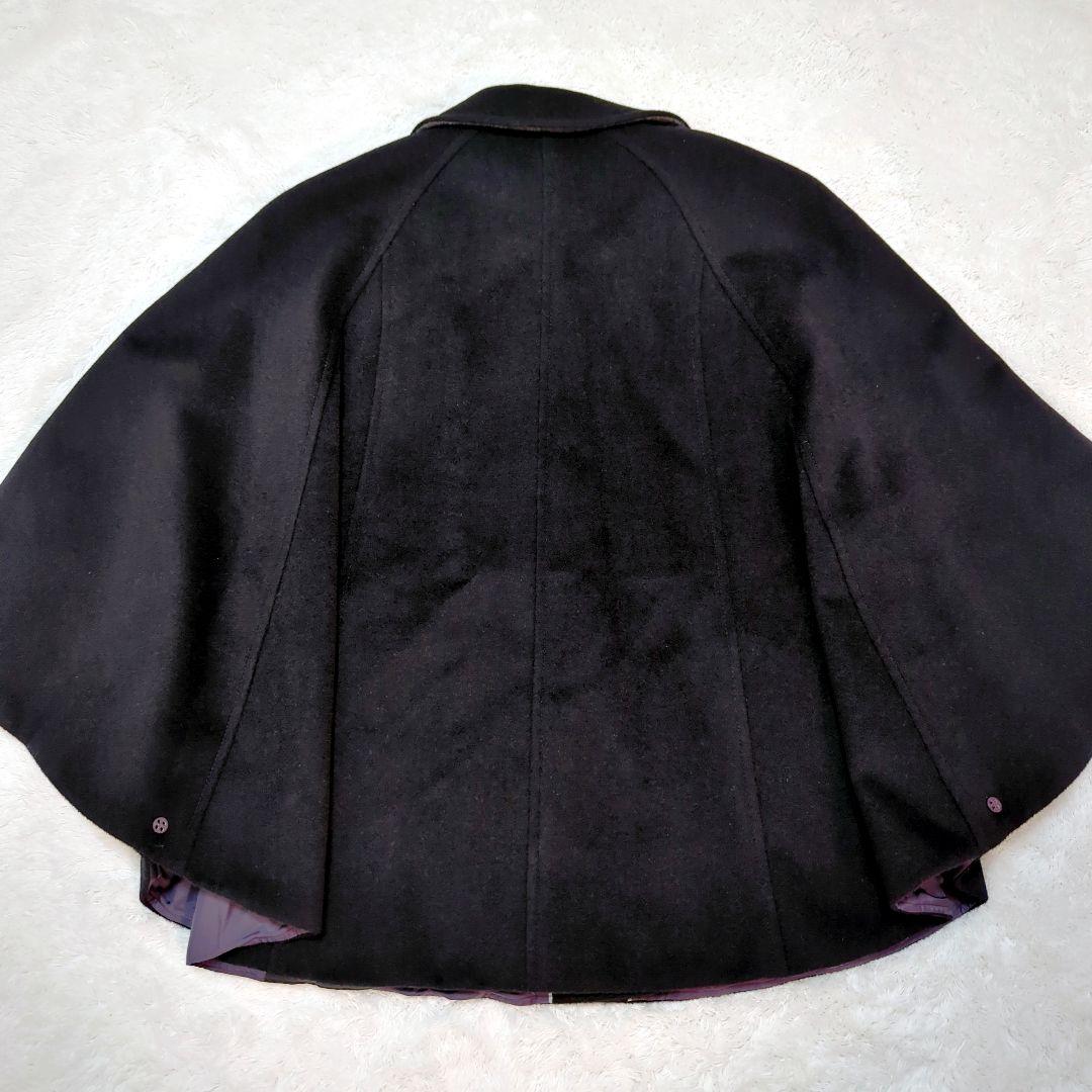 ポールスミス ポンチョ ケープコート ウール100％ ブラック 裏地パープル