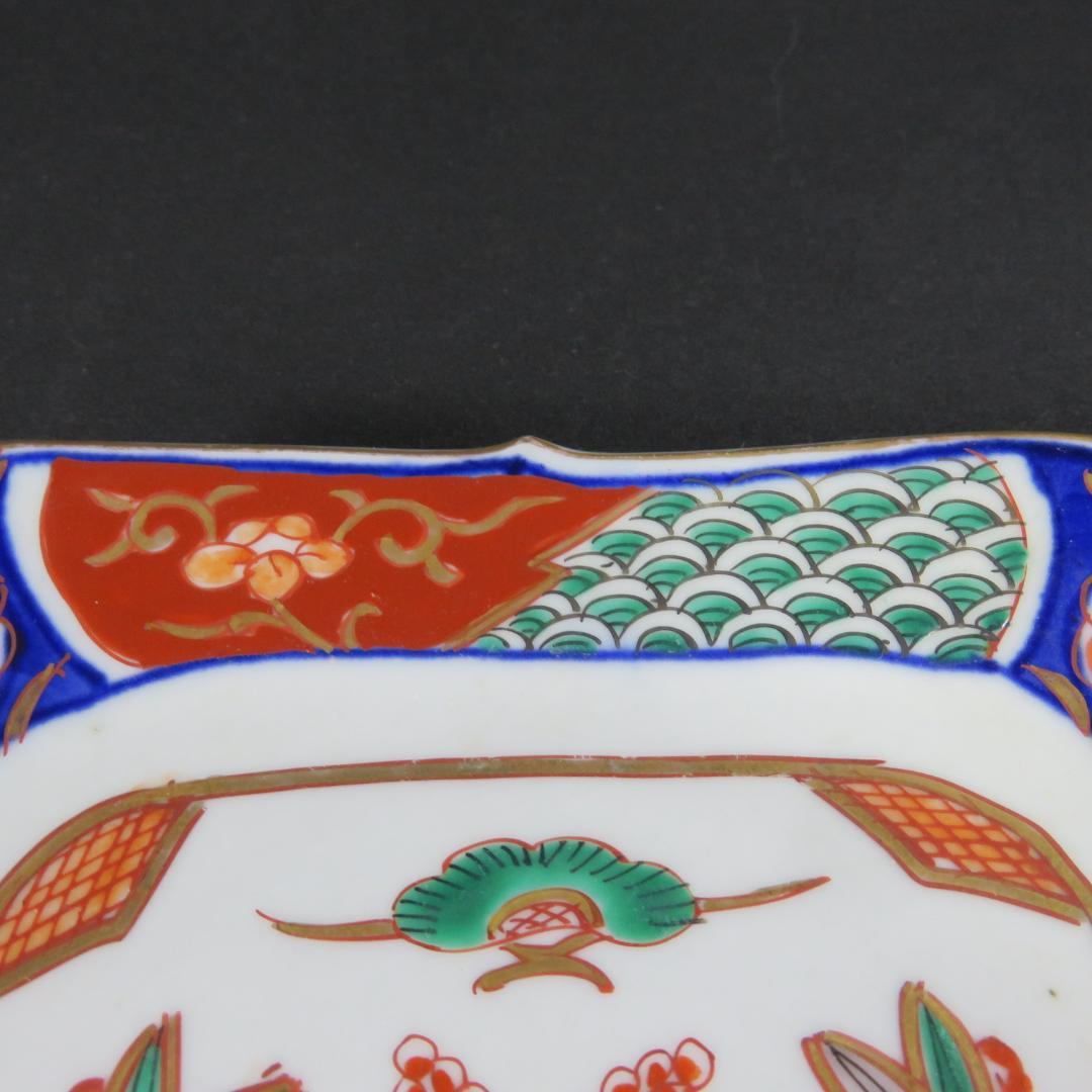 角皿 赤絵 色絵 金彩 松竹梅 4枚 唐草 明治前後