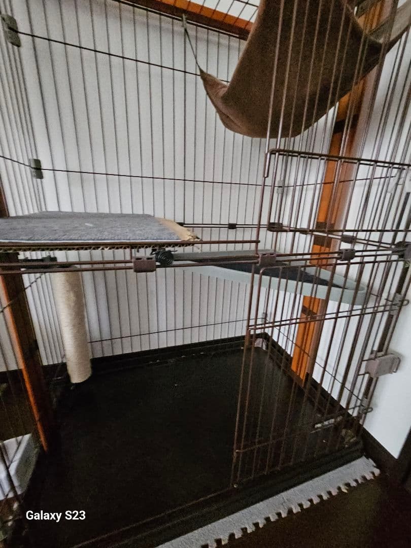 キャットケージ ボンビアルコン ウッドワンサークル2段タイプ　自作ステップ付