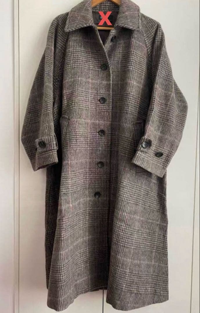 北欧暮らしの道具店 かろやかに揺れるウールロングコート M グレンチェック