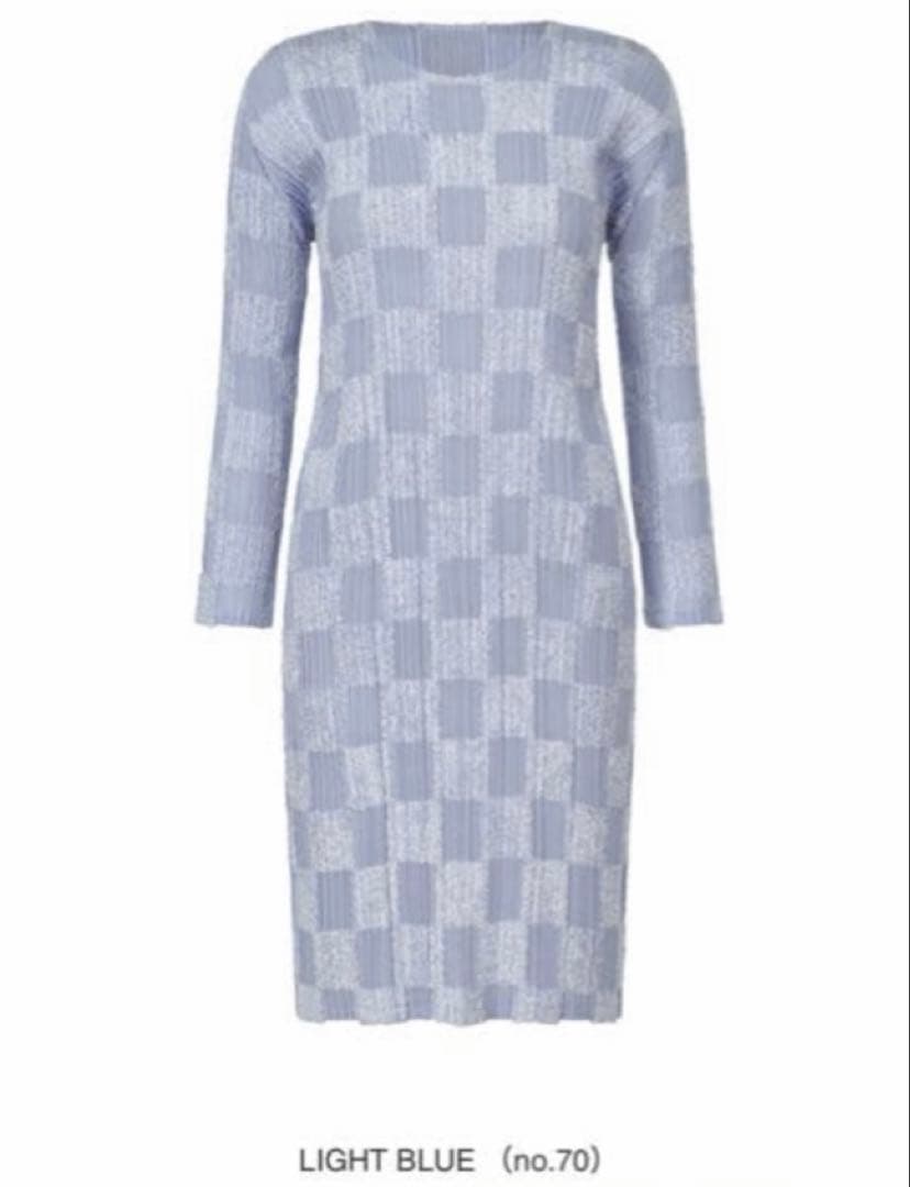 プリーツプリーズ　NEBULA ライトブルー　3 plpl ワンピース　格子柄