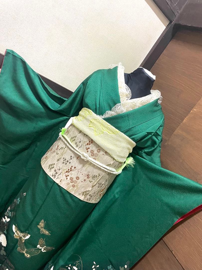 振袖 フルセット6点サイズM〜Ｌ花蝶文　金銀彩　正絹