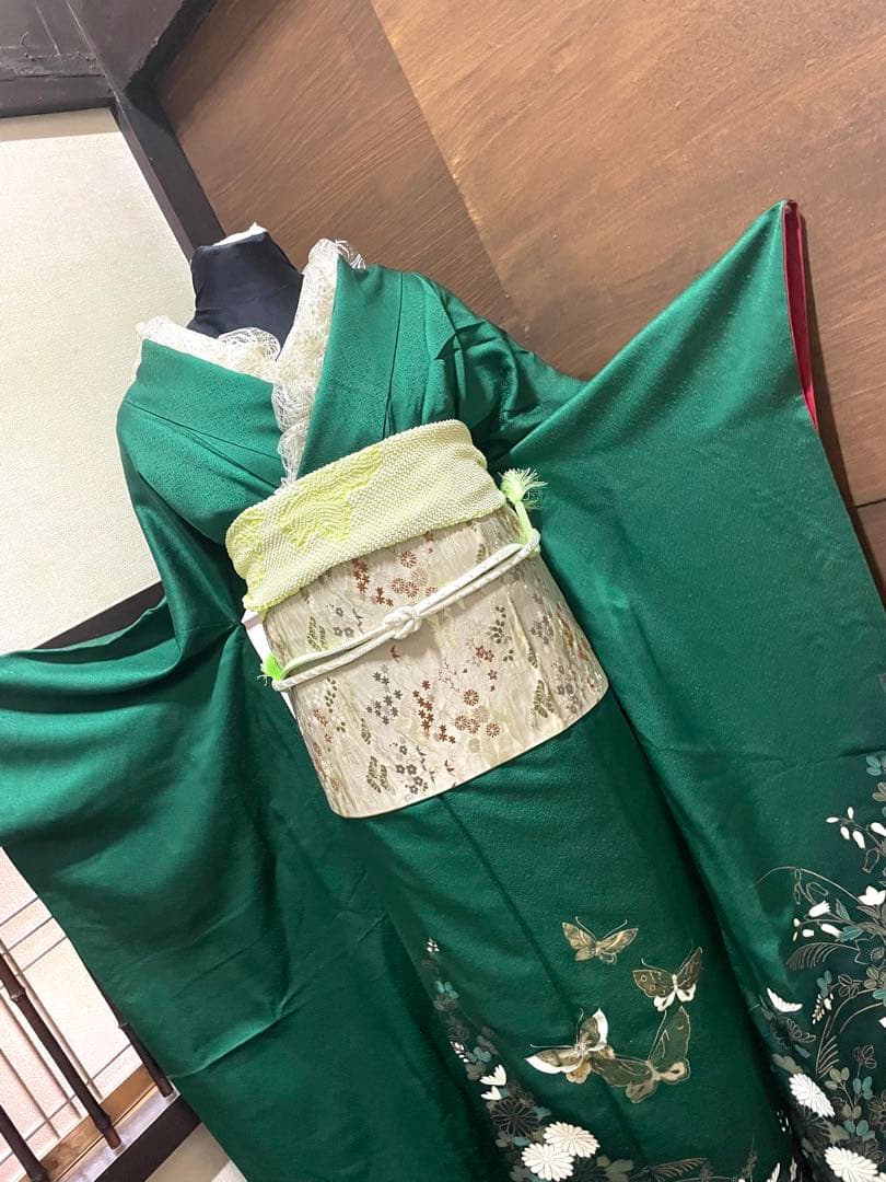 振袖 フルセット6点サイズM〜Ｌ花蝶文　金銀彩　正絹