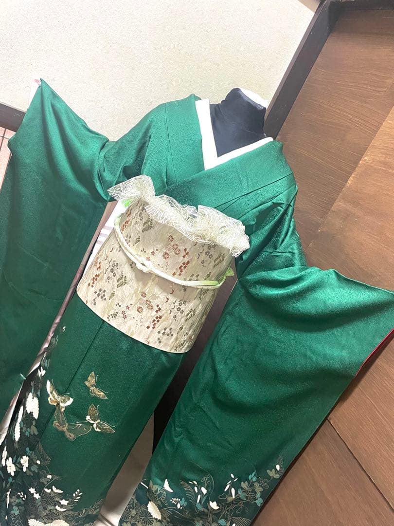 振袖 フルセット6点サイズM〜Ｌ花蝶文　金銀彩　正絹