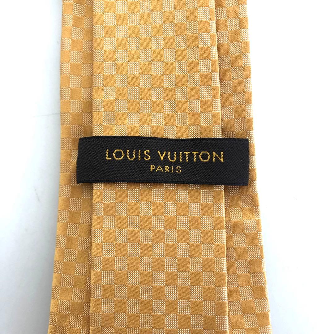 【極美品】ルイヴィトン ネクタイ ダミエ シルク100% ゴールド系