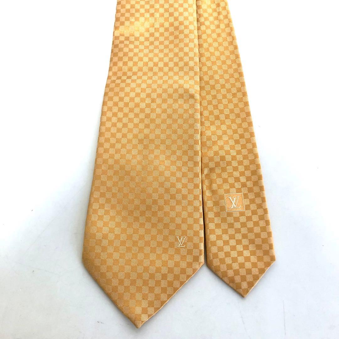 【極美品】ルイヴィトン ネクタイ ダミエ シルク100% ゴールド系