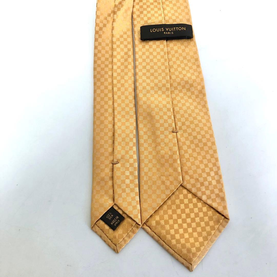 【極美品】ルイヴィトン ネクタイ ダミエ シルク100% ゴールド系