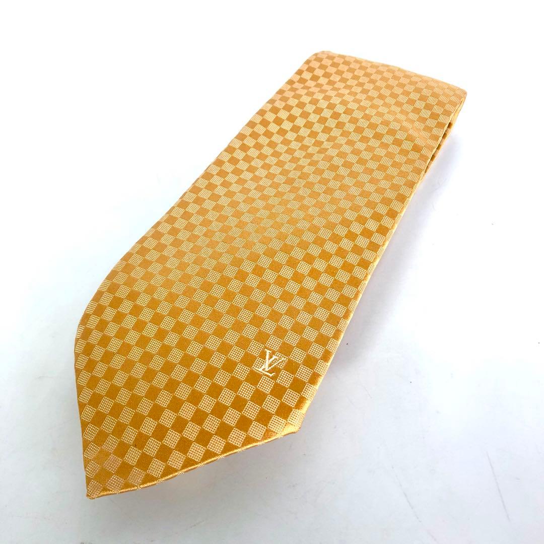 【極美品】ルイヴィトン ネクタイ ダミエ シルク100% ゴールド系