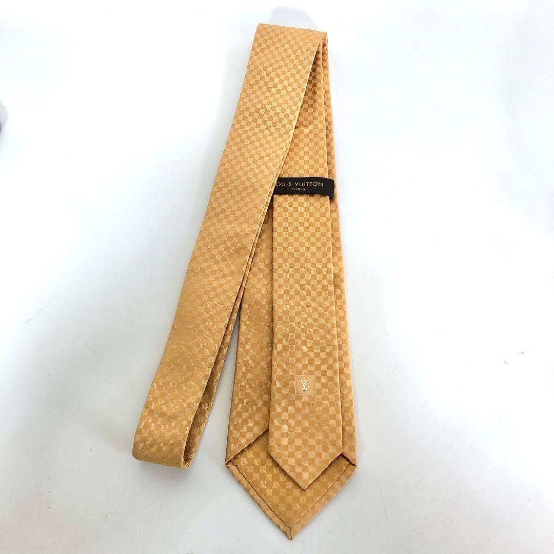 【極美品】ルイヴィトン ネクタイ ダミエ シルク100% ゴールド系