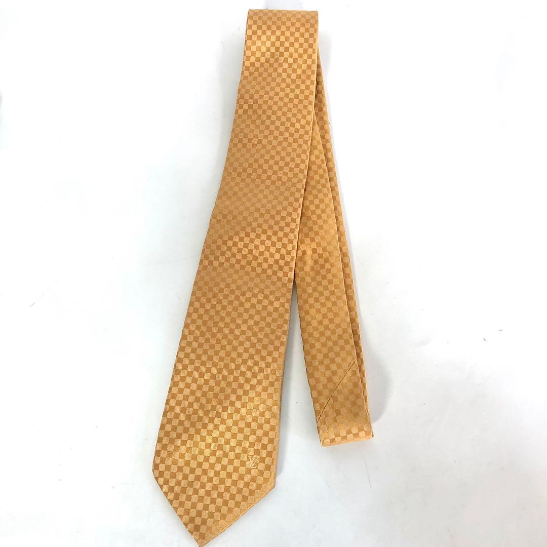 【極美品】ルイヴィトン ネクタイ ダミエ シルク100% ゴールド系