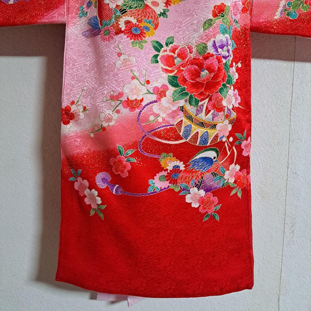 【美品】お宮参り　掛け着　正絹　祝着　産着　女の子　御所車　手まり　百花繚乱