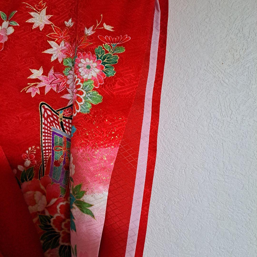 【美品】お宮参り　掛け着　正絹　祝着　産着　女の子　御所車　手まり　百花繚乱