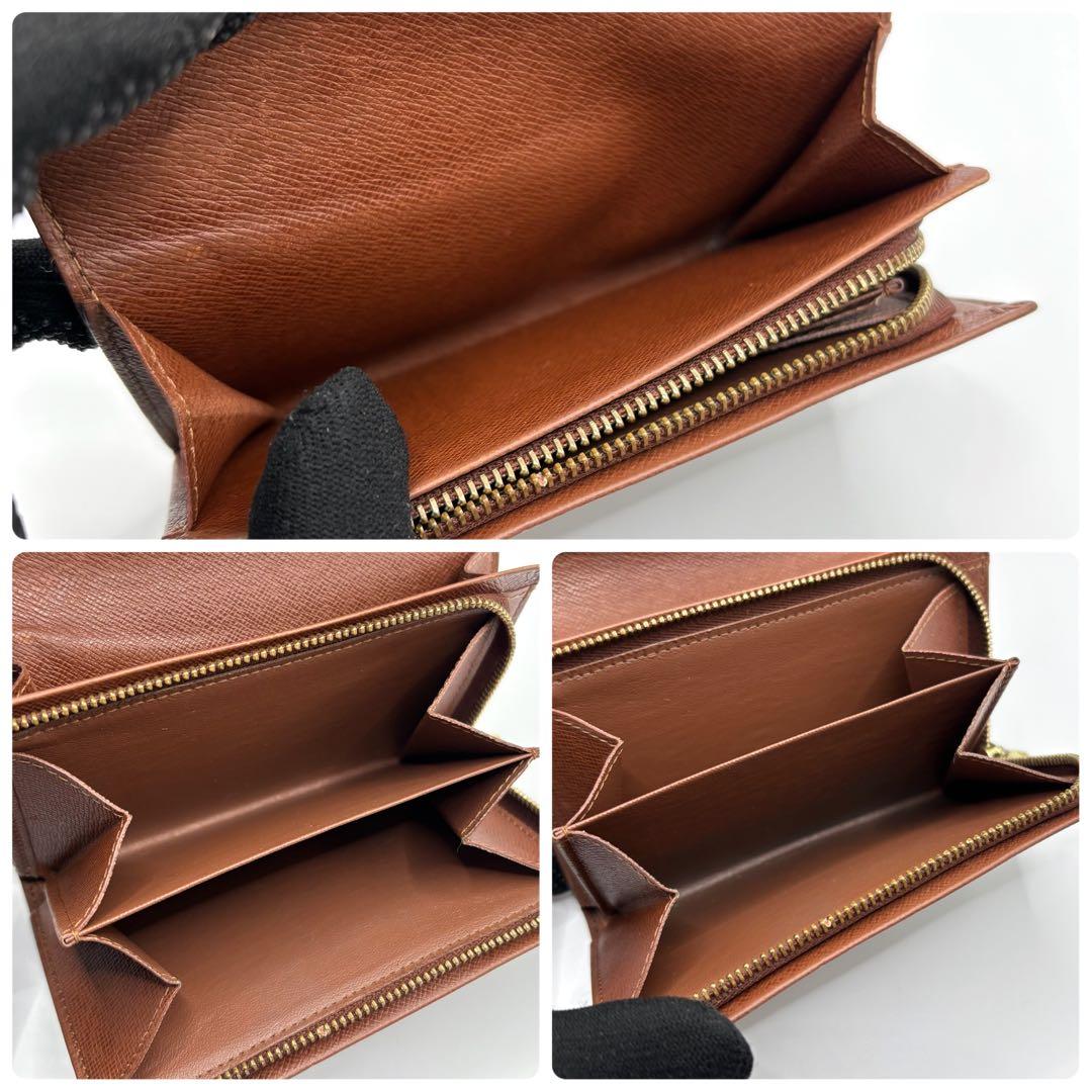 ルイヴィトン　二つ折り財布　トレゾール　L字　ファスナー　茶　ブラウン