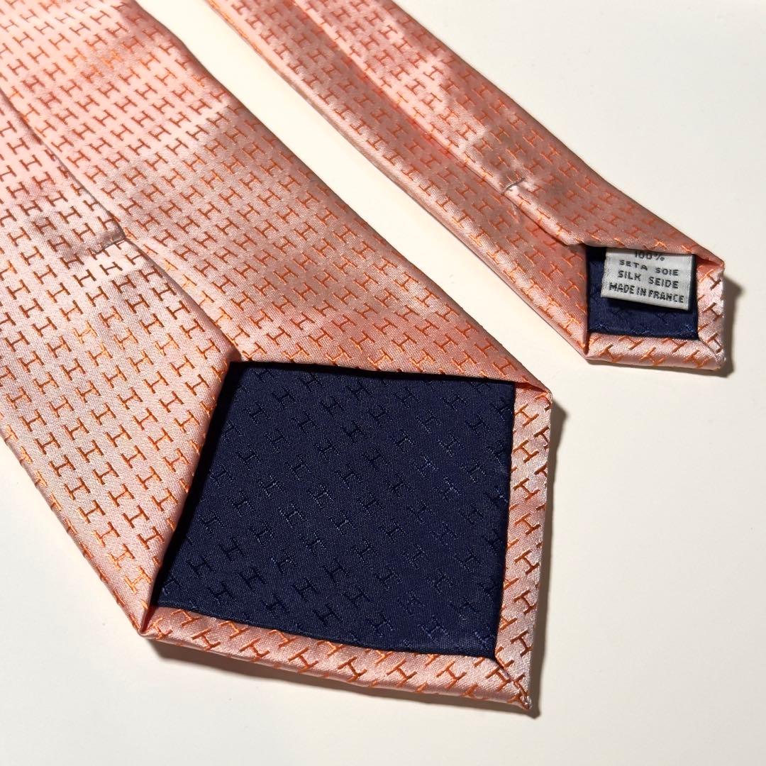 【極美品】 HERMES エルメス H柄 ファソネ オレンジ系 ネクタイ