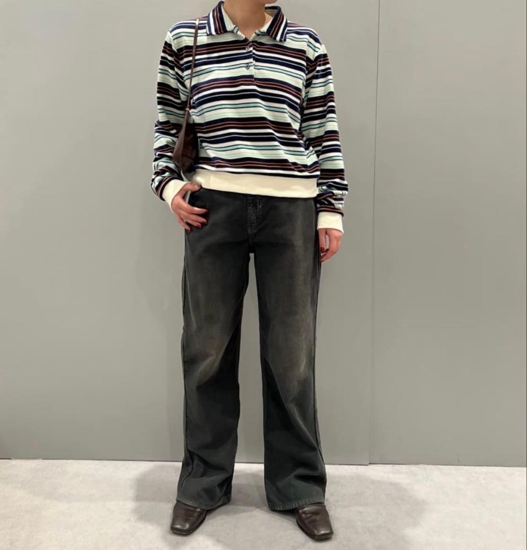 ＜6(ROKU)＞ベロア ボーダー ポロシャツ