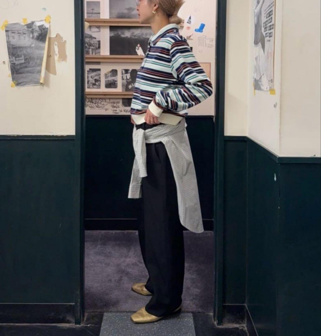 ＜6(ROKU)＞ベロア ボーダー ポロシャツ