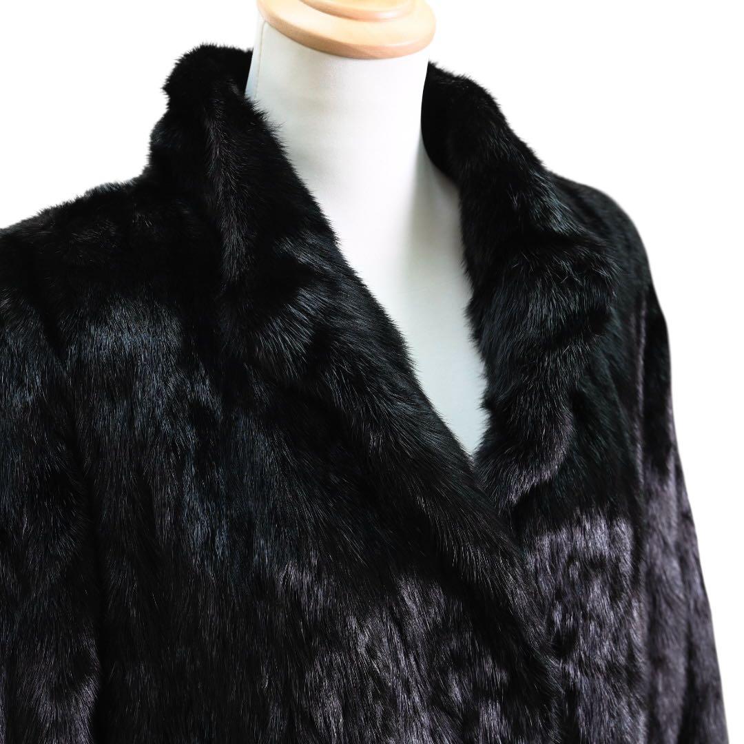 【美品】 ランブルトン　ブラック ファーコート ロングコート　毛皮　ミンク　黒