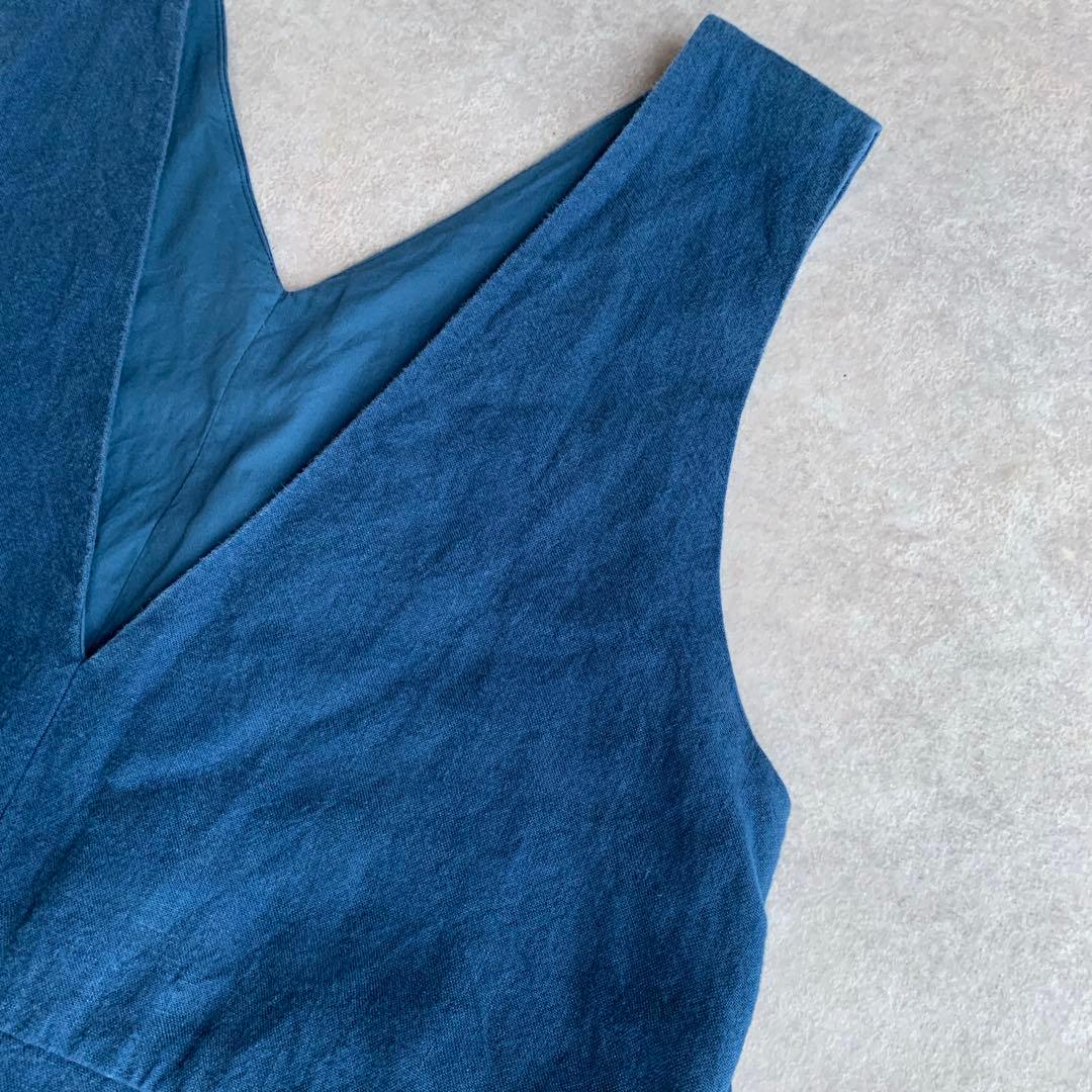 中川政七商店 厚手麻のサロペット 藍青 オールインワン リネン ブルー