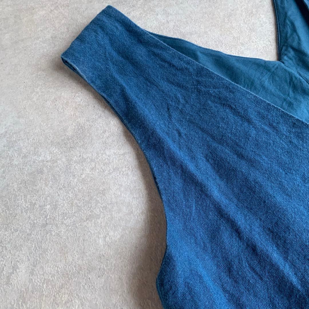 中川政七商店 厚手麻のサロペット 藍青 オールインワン リネン ブルー